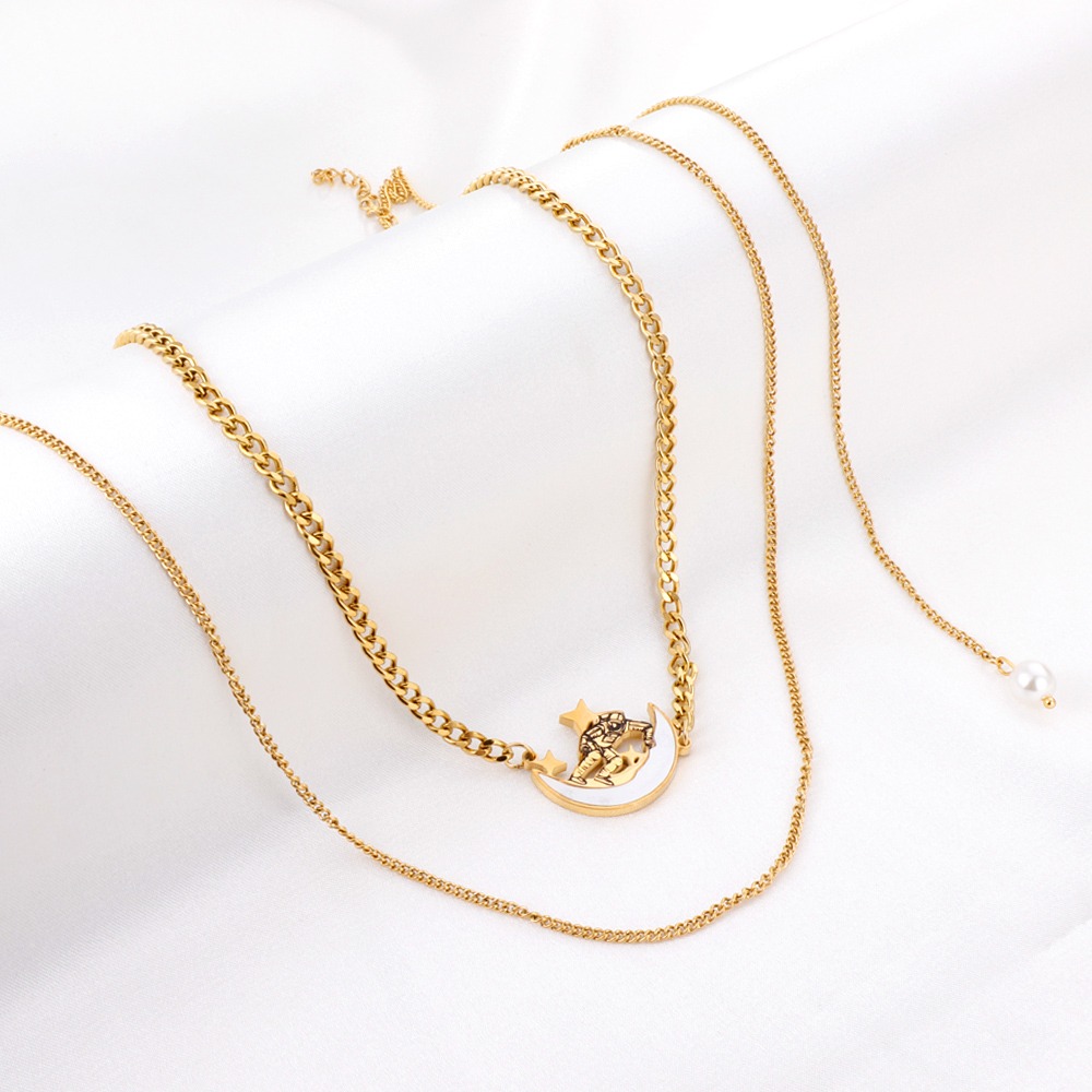 layered Moon style gold plated necklace