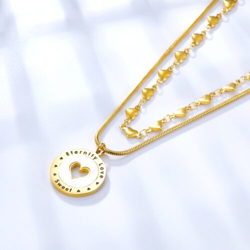 eternity love pendant layered gold necklace
