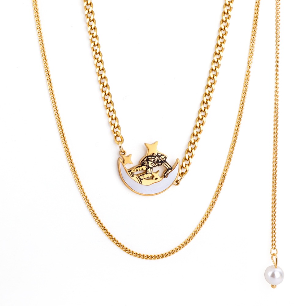 layered Moon style gold plated necklace