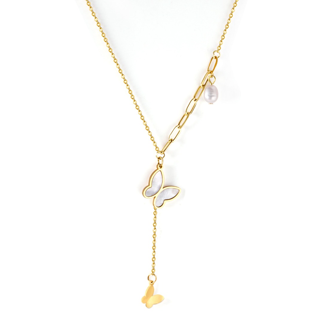 Gold plated white butterfly pendant necklace