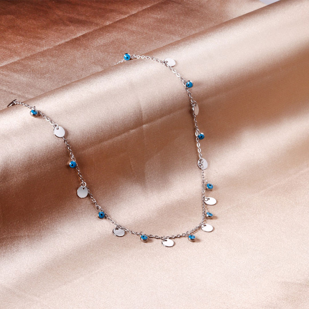 multi disc silver blue necklace