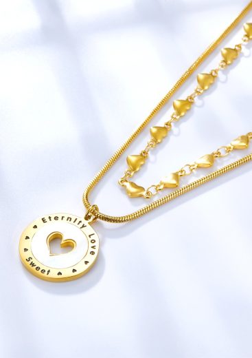 eternity love pendant layered gold necklace